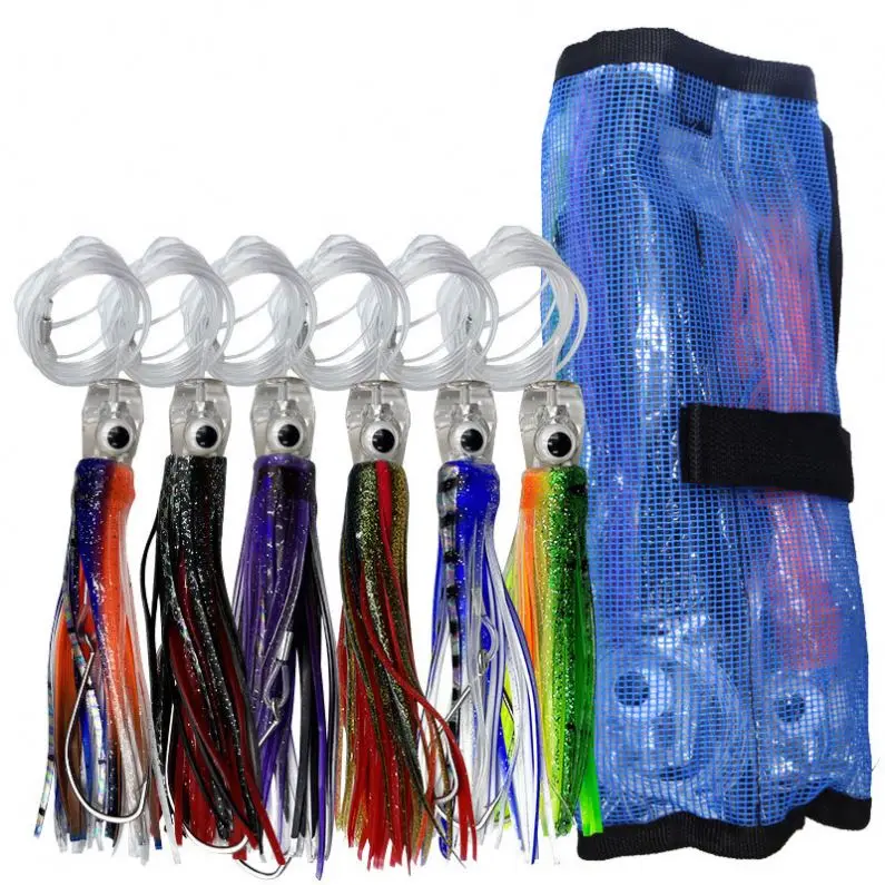 6 Inch 9 Inch Sea Fishing Octopus Trolling Lure Squid Skirt Bait Tuna Chugger Lure With Best Price 6Pcs/Set
