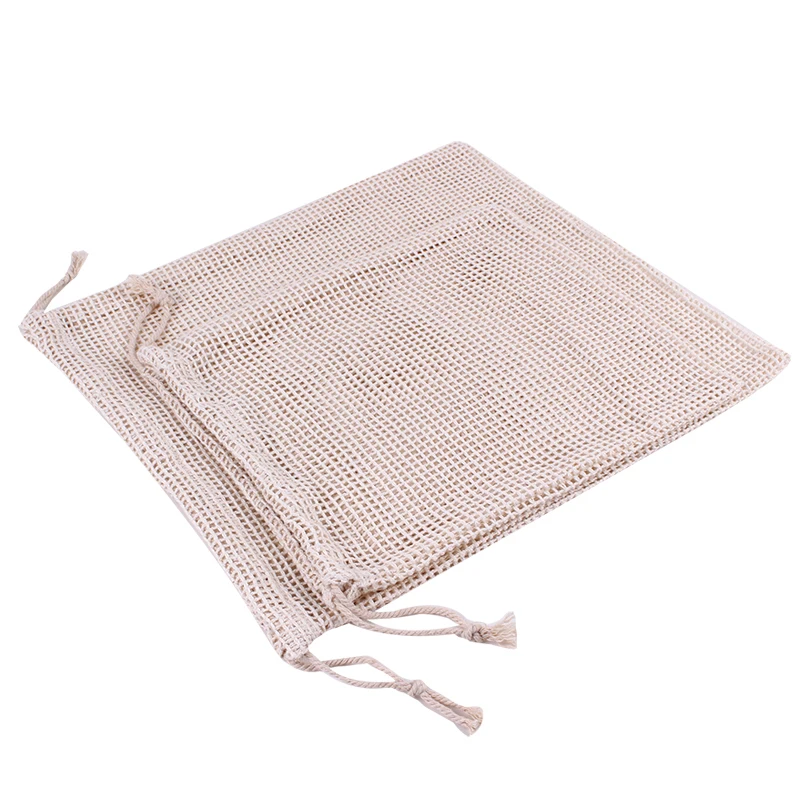 Organic recyclable Reusable Cotton Fabric Produce Mesh Drawstring Bags