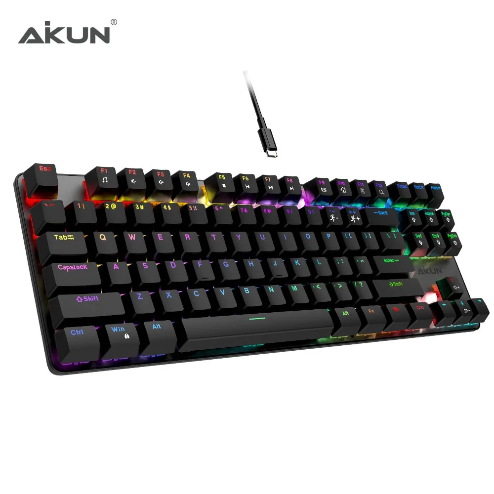 Проводная игровая клавиатура AIKUN GX9870 с RGB подсветкой 7 л механические переключатели Мультимедийные портативные мини-клавиатуры 87
