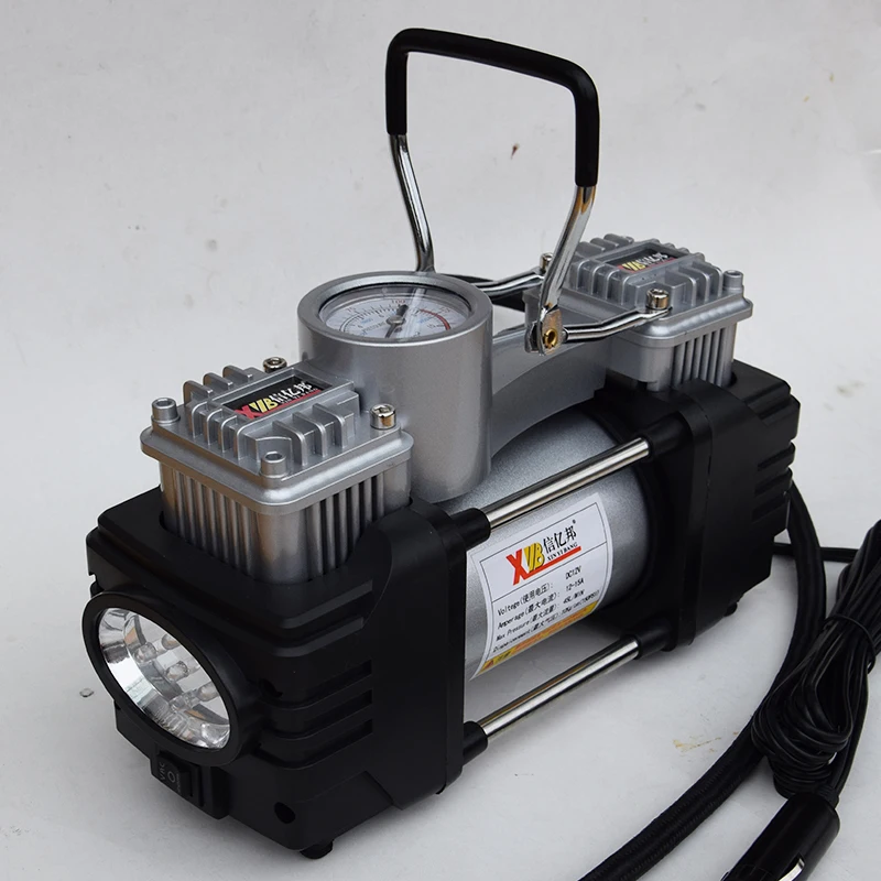 Sliver Double Cylinder Car Air Compressor  Tire Pump Auto Air Inflator For Truck Or Motorcycle With LED Light