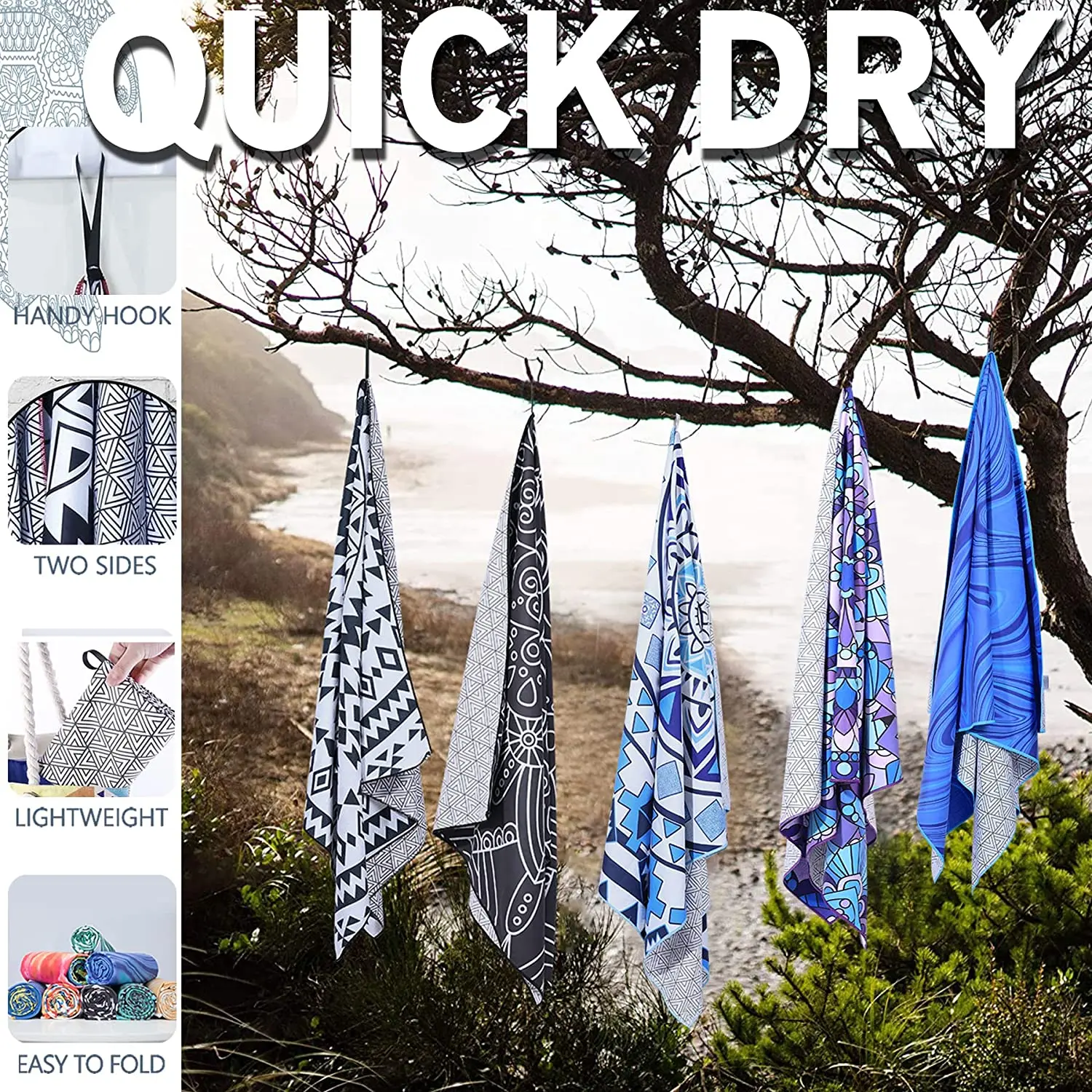 Custom Printed Logo Microfiber Towel Super Absorbent Dry Fast Soft Light Weight Sand Free Beach Towel