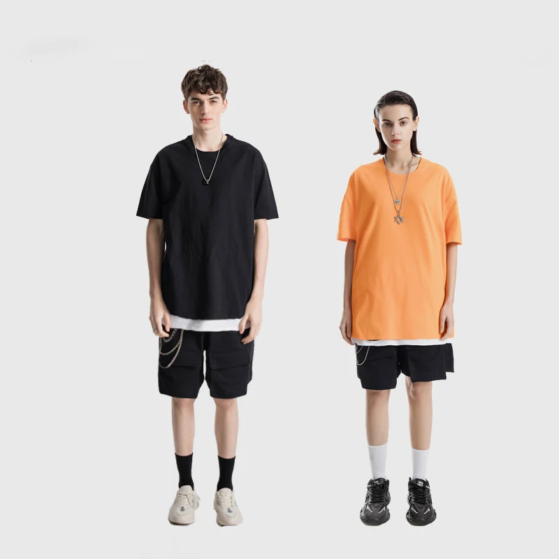 200g 100% cotton 37 solid colors custom logo short-sleeved loose cultural shirt school casual couple t-shirt for men women