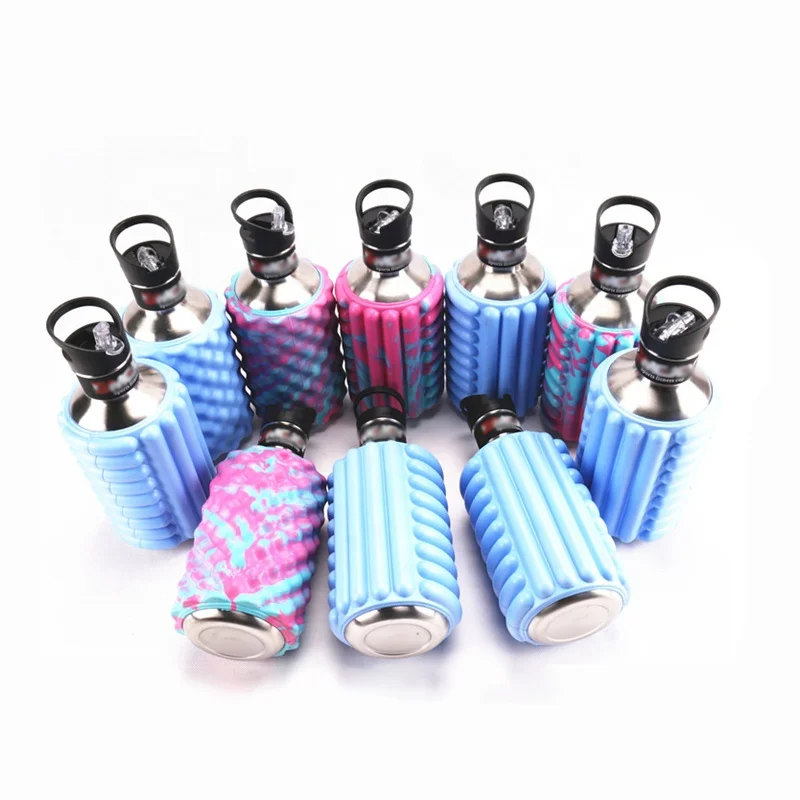 2022 Newest Gym Water Bottle 2 In 1 Foam Roller Water Bottle with Straw