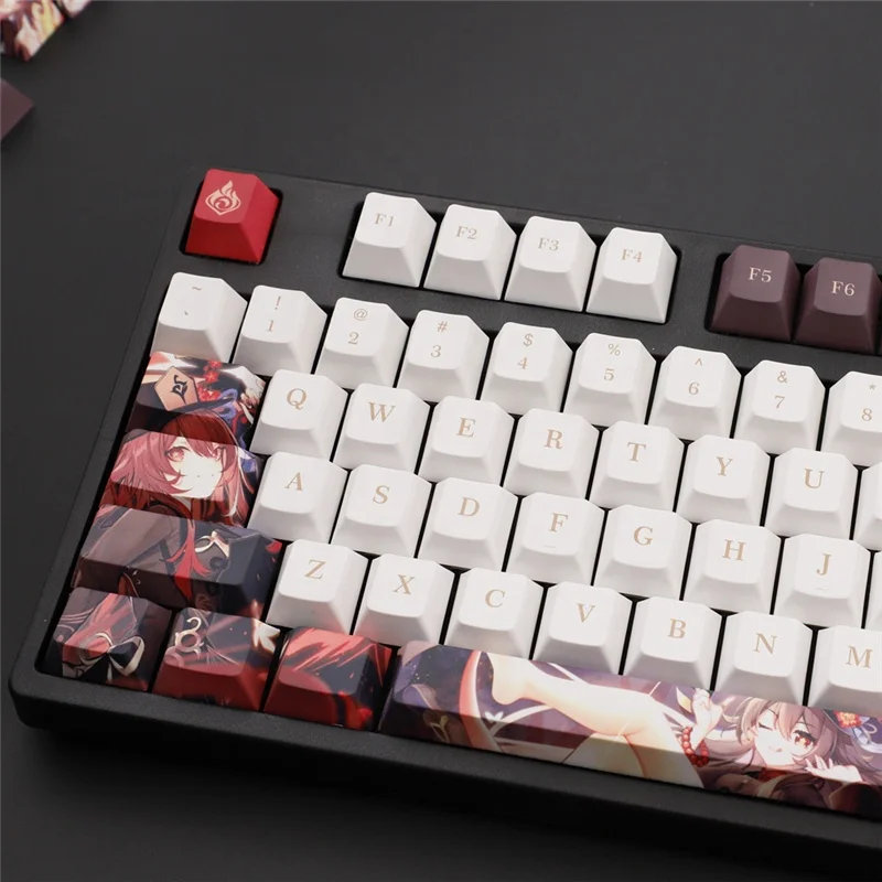 Anime Keycaps Game Genshin Impact Hu Tao Keycaps 135 Keys PBT Keycaps Dye Sublimation Process For MX Mechanical Keyboard