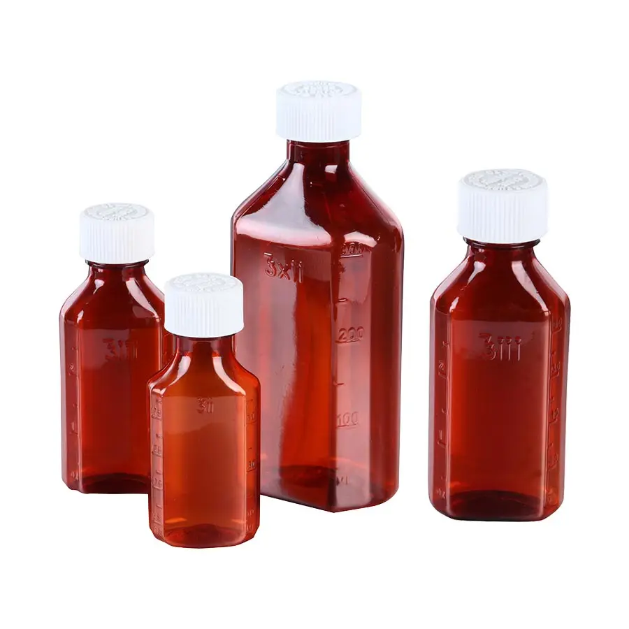 Plastic Amber Oval CR or Non CR  Screw Cap Liquid Bottles  with 0.5oz 1oz 2oz 3oz 4oz 6oz 8oz 12oz 16oz