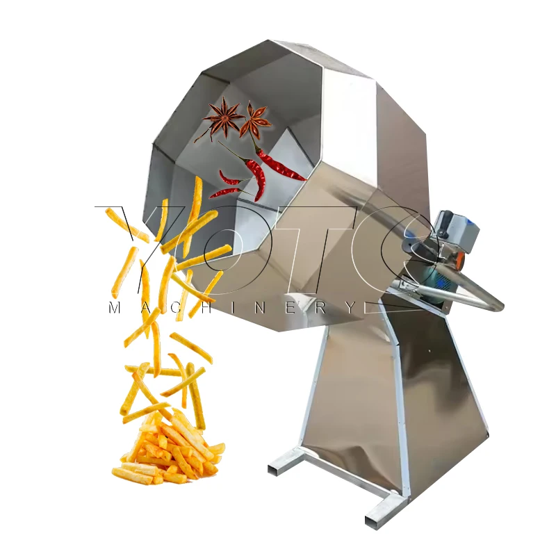 304 Stainless Steel Drum Tea Snack Potato Chips Seasoning Processing Equipment Line And Food Octagonal Flavoring Coating Machine