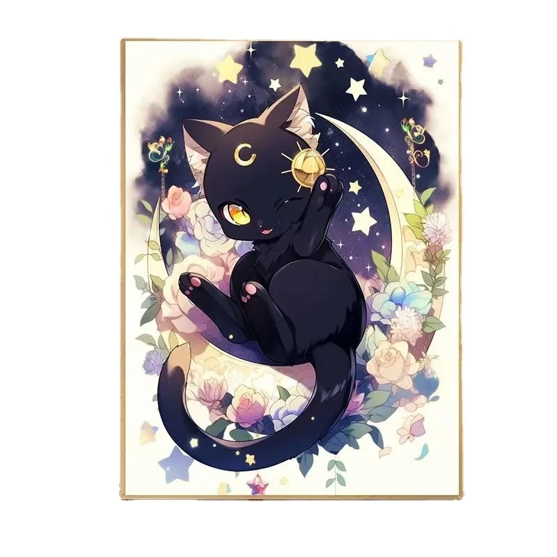 Hand painted DIY cartoon cat oil painting wooden drawing cotton canvas frame for acrylic painting