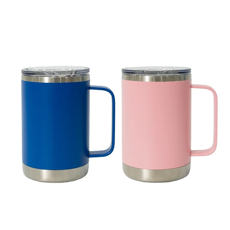 16oz Custom Double Wall Vacuum Insulated Stainless Steel Travel Coffee Mug with Handle BPA Free Lid