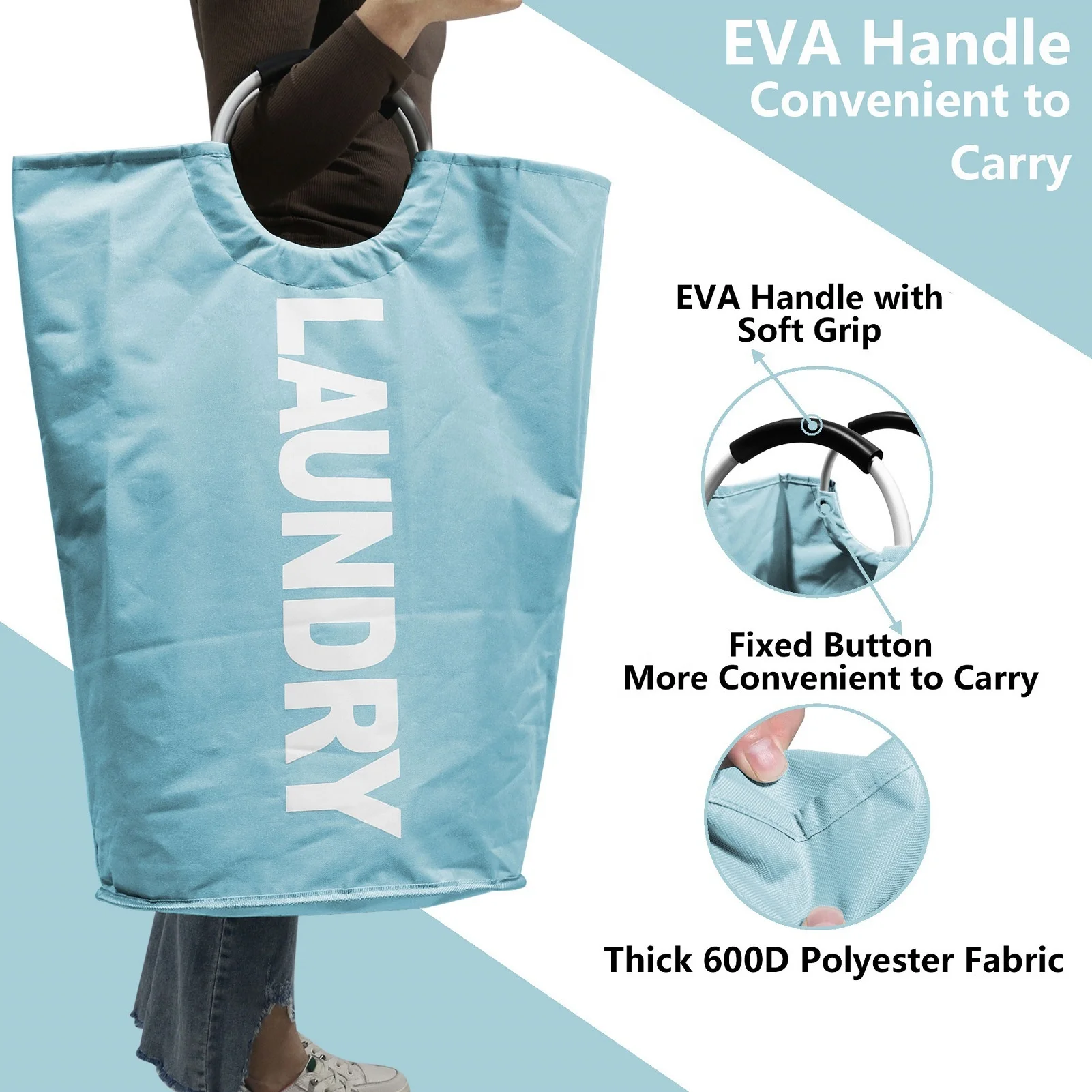 Wholesale 2024 New 90L Household Fabric Foldable Laundry Bag Portable Aluminum Handle Oxford Cloth Laundry Storage Basket