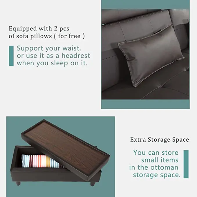 Futon Sofa Bed Tufted Loveseat Futon Couch with Ottoman/Coffee Table, Convertible Folding Recliner Sleeper