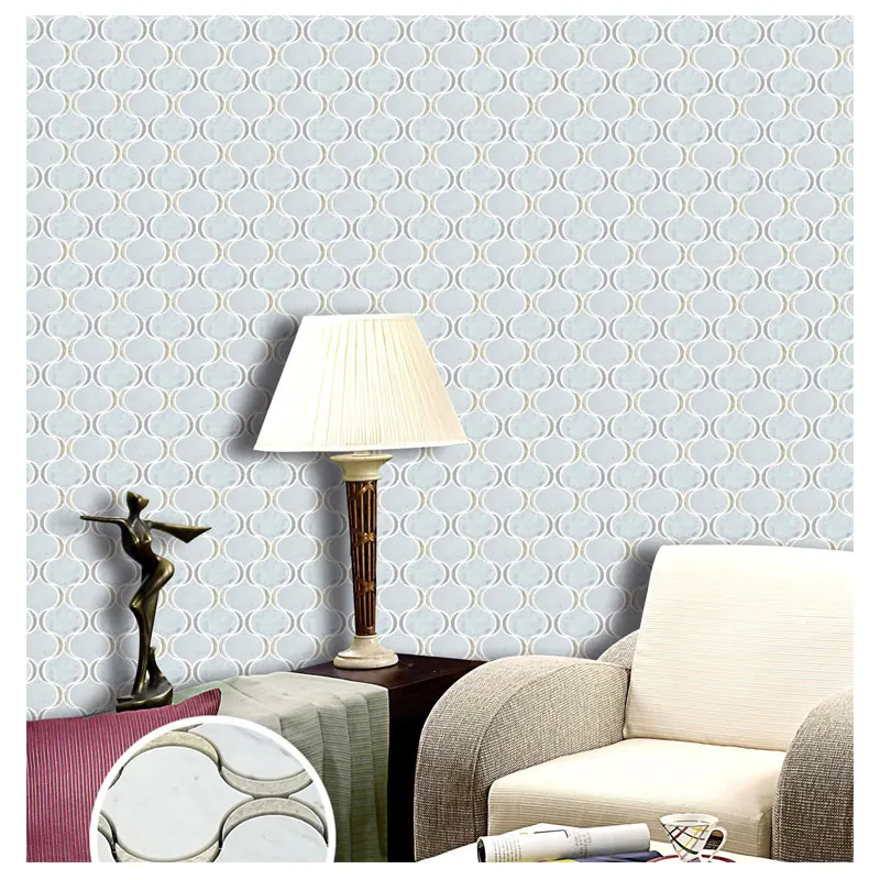 Arabesque White blue waterjet Marble Mosaic tile parquet Art Wall flooring Tiles Customized  marble tiles for wall floors veneer