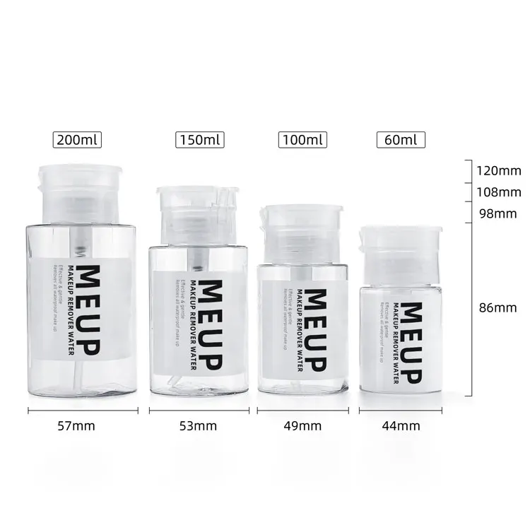 Cosmetic push press down pp plastic empty skin toner liquid nail polish eye makeup cleanser and remover pump dispenser bottle
