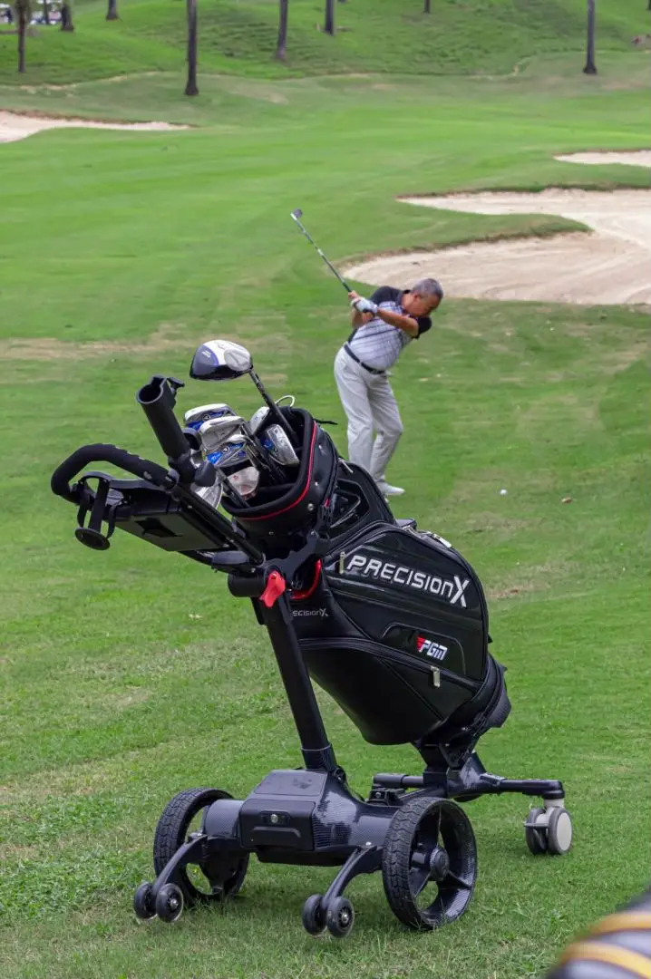 Foot Brake and Umbrella Holder Aluminum Electric Golf Push Cart with phone holder