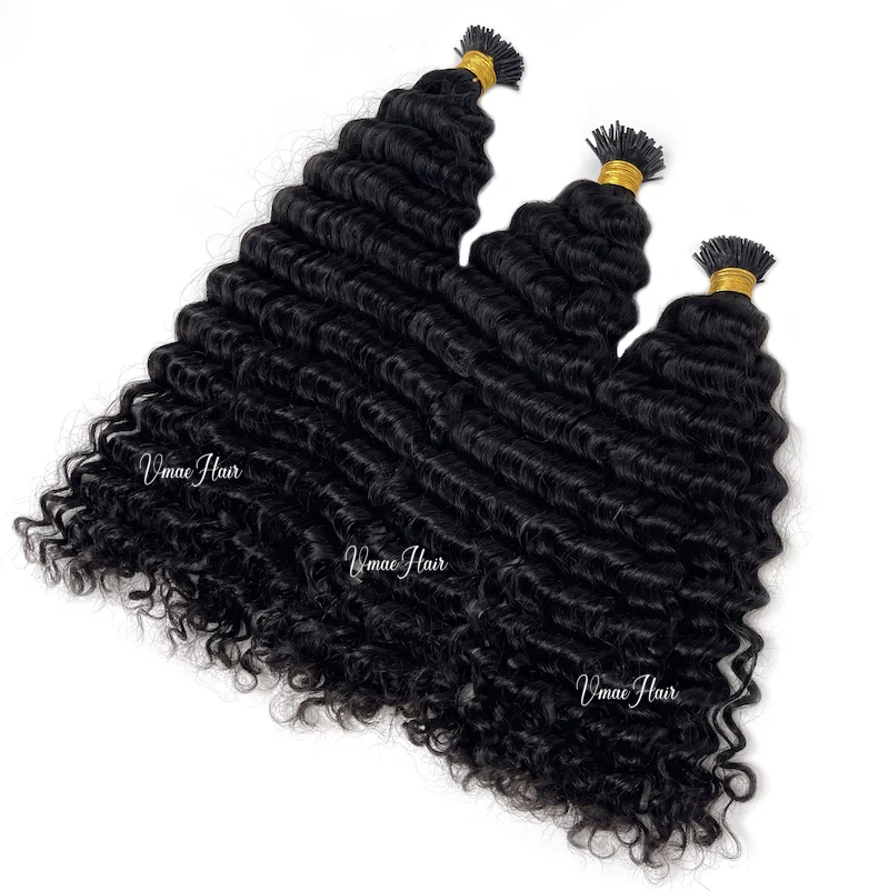 Vmae Factory Natural Black 4A 4B 4C Afro Kinky Curly 100g Yaki Hair Extension Prebonded I tip Stick Virgin Human Extensions