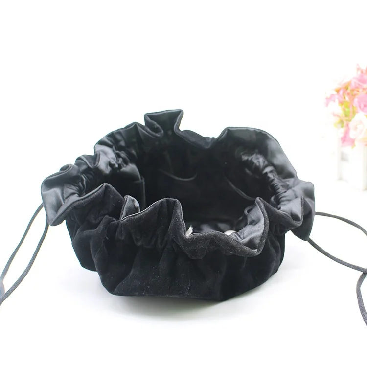 Eco-Friendly round bottom drawstring velvet pouch with satin lined jewelry bag