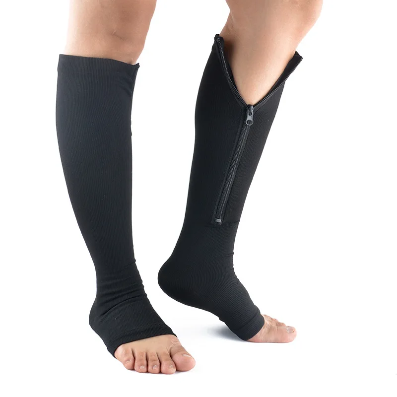 Plus Size Zipper Compression Socks Women with Open Toe Toeless Support Stockings Easy on Knee High Socks