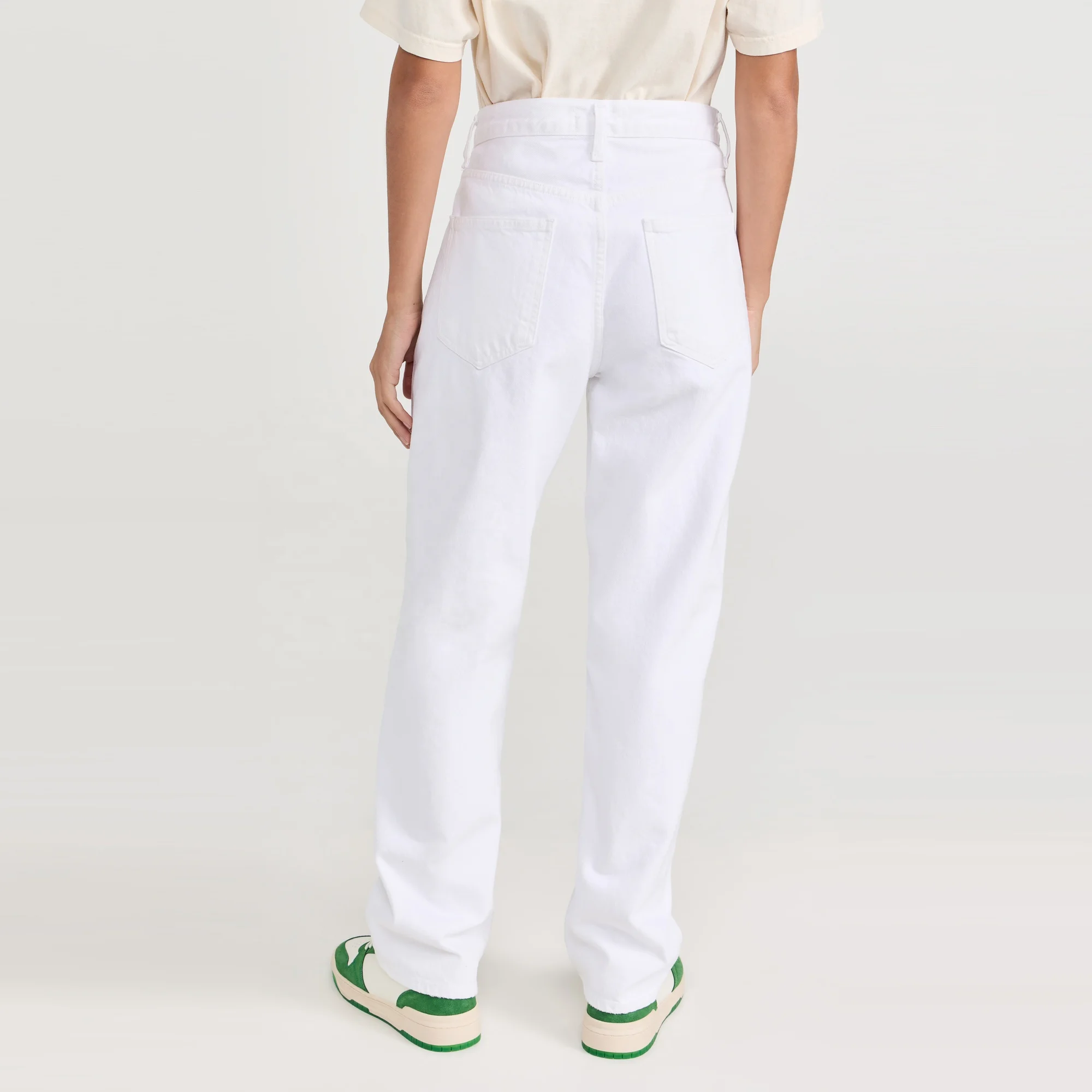 Pure white straight classic high waist cross women jeans