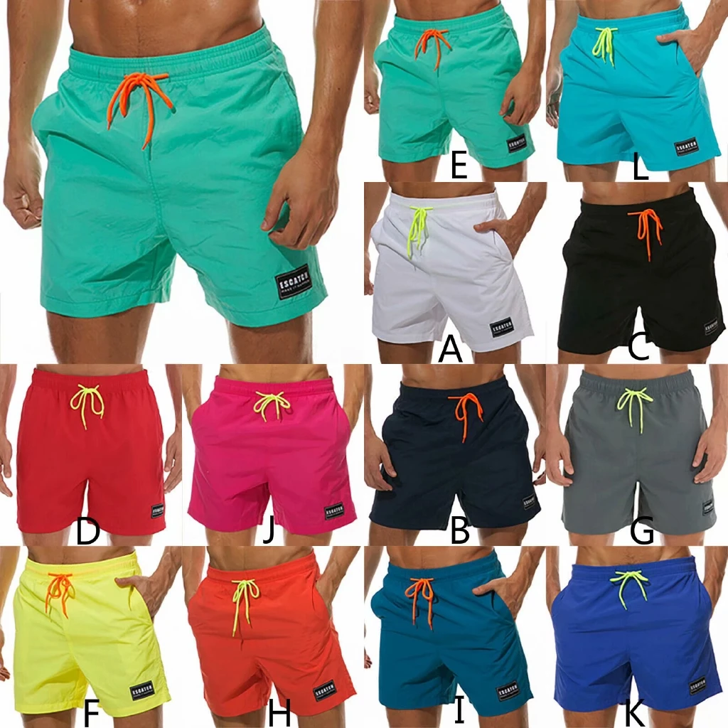 Plus Size Swimming Shorts for Men Drawstring Elasticated Waist Pockets Swim Trunk Plain Summer Beach Wear