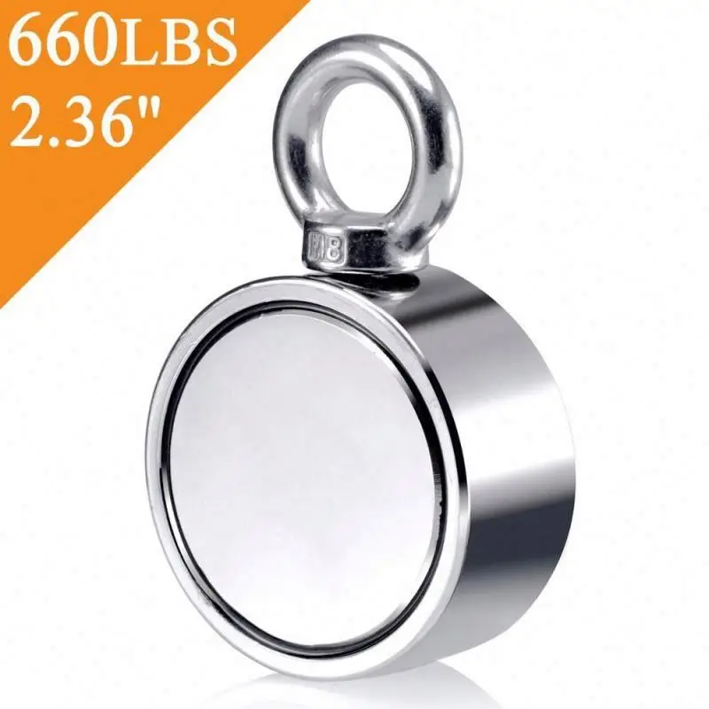 
Double Side Round Neodyum Fishing Magnet Combined 660 LBS Pulling Force Ultra Strong Neodyum Magnet with Eyebolt 