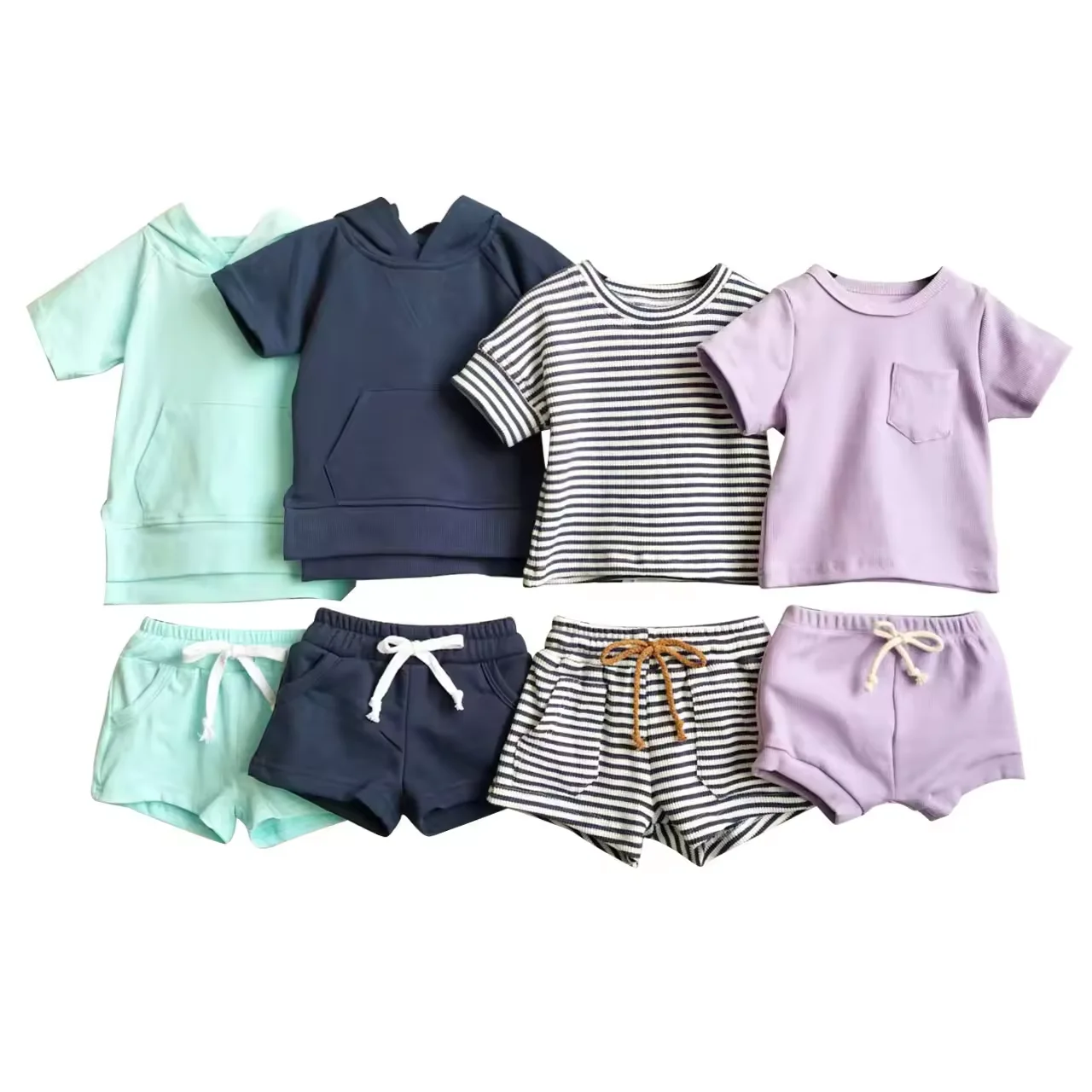 Baby Boys and Girls Summer Waffle sets Toddler Organic Cotton Modern Top & Bottom 2pcs Set