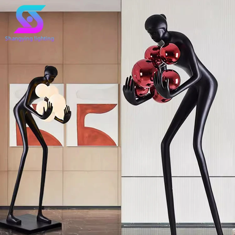 Modern Nordic designers creative art abstract figure sculpture long arm ball floor lamp for hotel exhibition hall