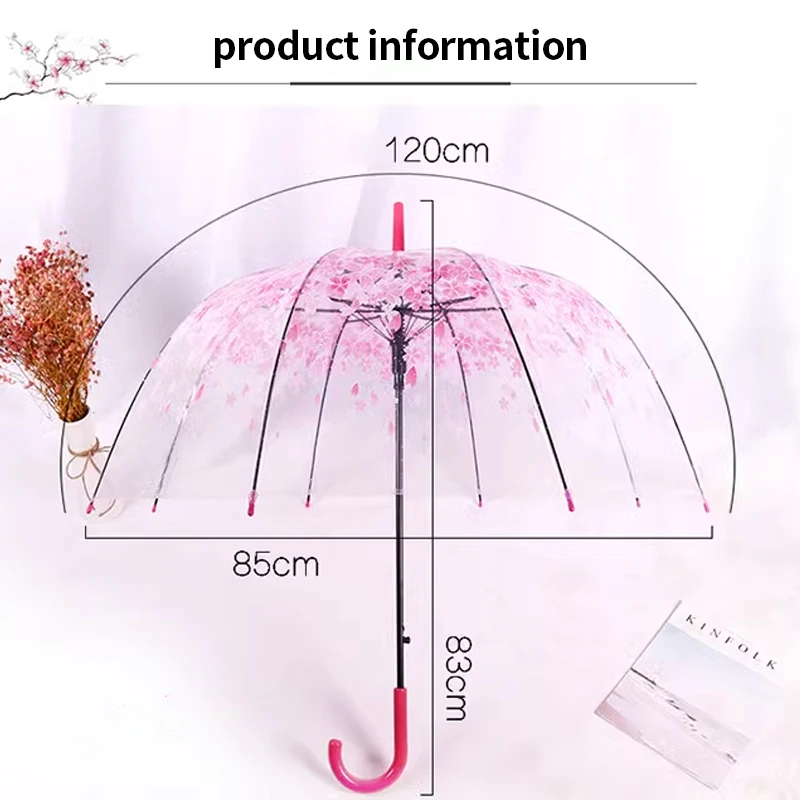 Manufacturers Custom High Quality New Creative Design Pink Flower Anime Princess Transparent Umbrella Clear for Kids and Adults