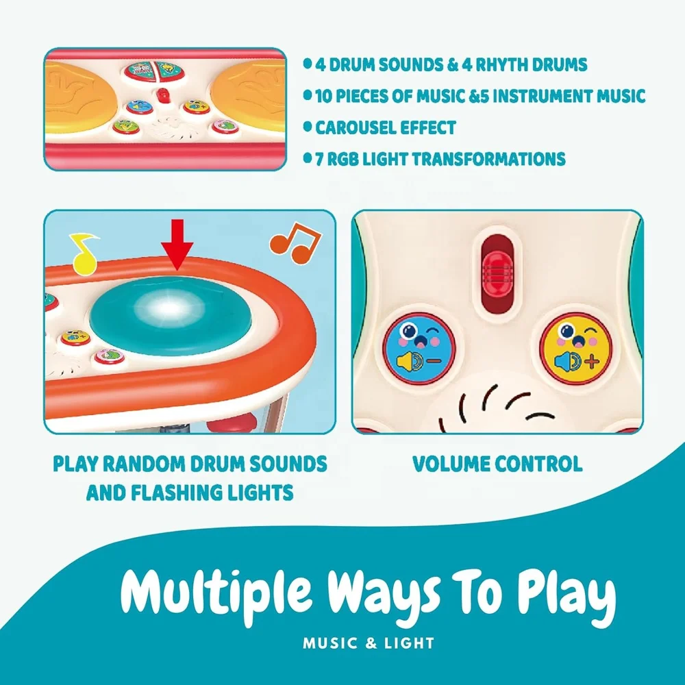 Baby musical hand clap drum toy color change night light drum projector toy musical instrument with rotating lights and sounds