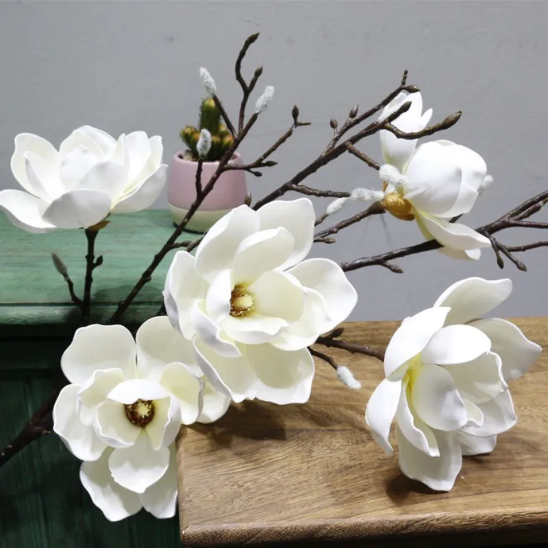New Arrived Real Touch 6 Heads Artificial Magnolia Branches 125CM Artificial Magnolia