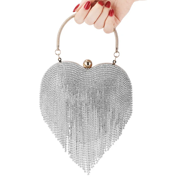 2020 Rhinestone Crown Box Clutch Evening Luxury Bags Party Prom Women's heart shape tassels Bling Glitter Purse