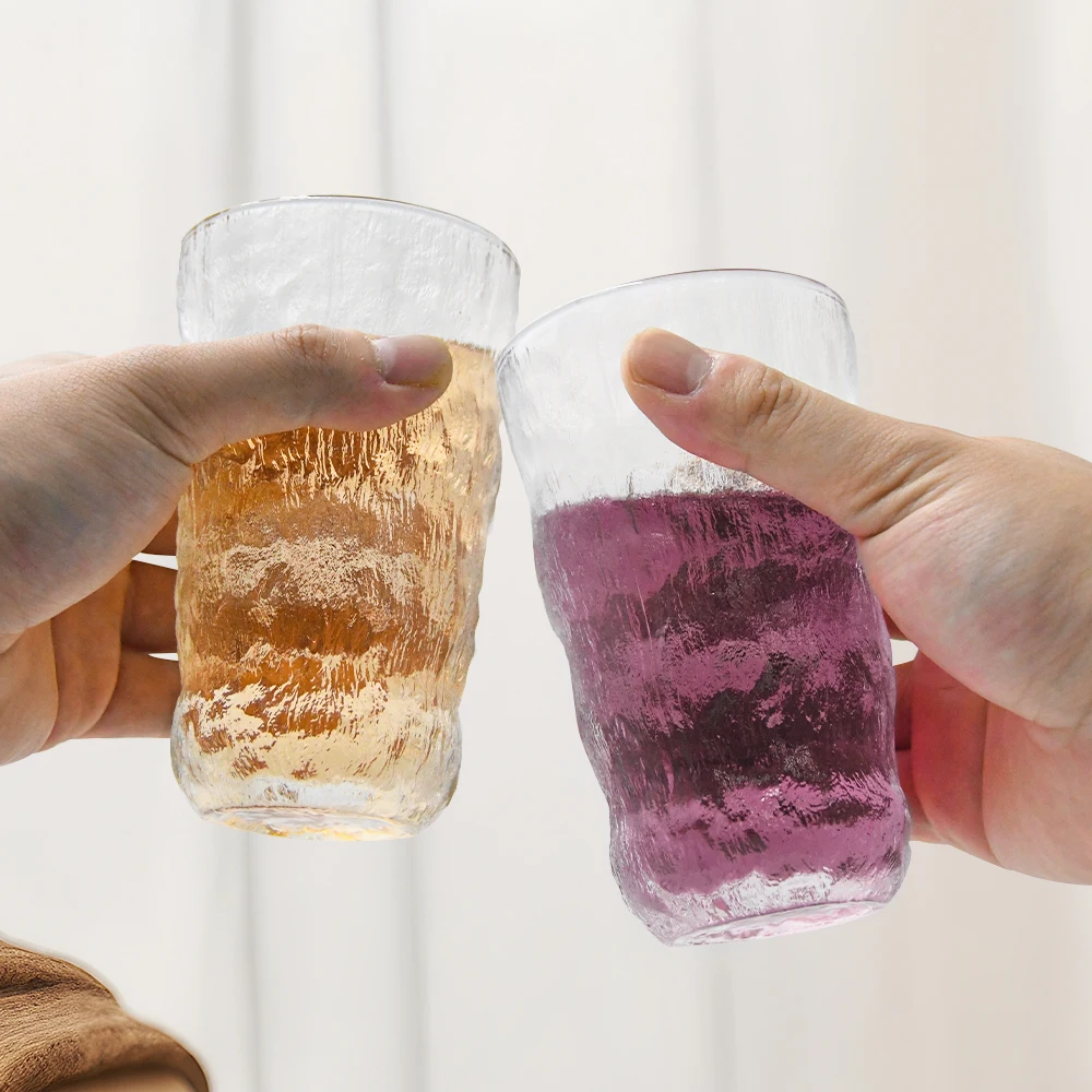 Factory Best Sale Glacier Grain Clear Glass Cup Nordic Style Whiskey Glass Cup 300ml