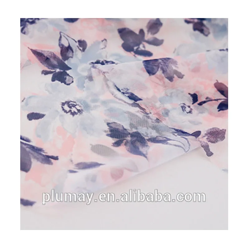 China high quality 4 way stretch printed flower mesh fabric for dresses