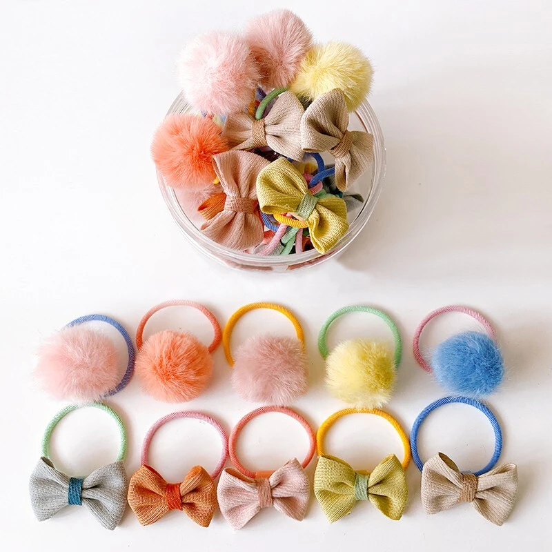 Hot sale Cartoon Ponytail Holders With Charms For Girls Toddlers Kids 20/30 PCS Plastic Ball Girl Hair Accessories set
