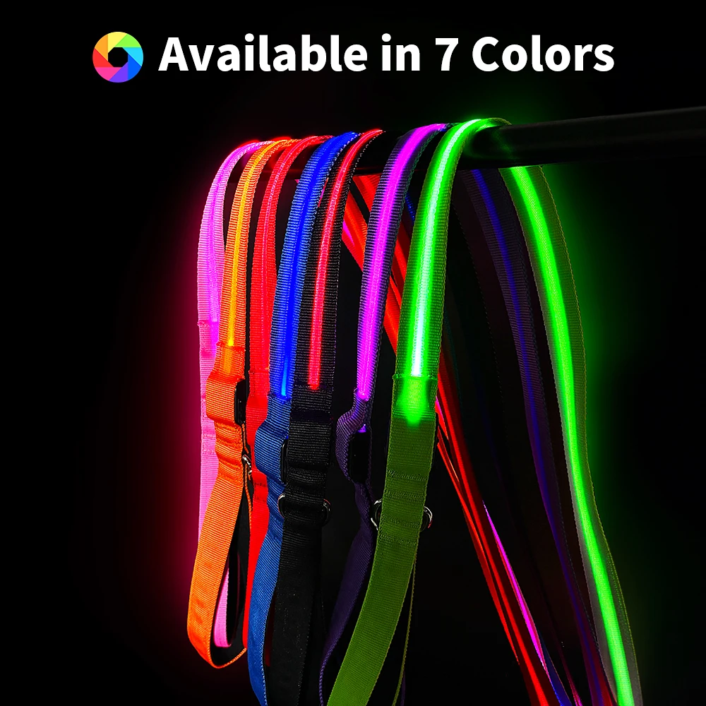 Professional Luminous Pet Product Manufacturer LED Light Up Dog Leash Safety Glow in The Dark Dog Lead Strap for Night Walking