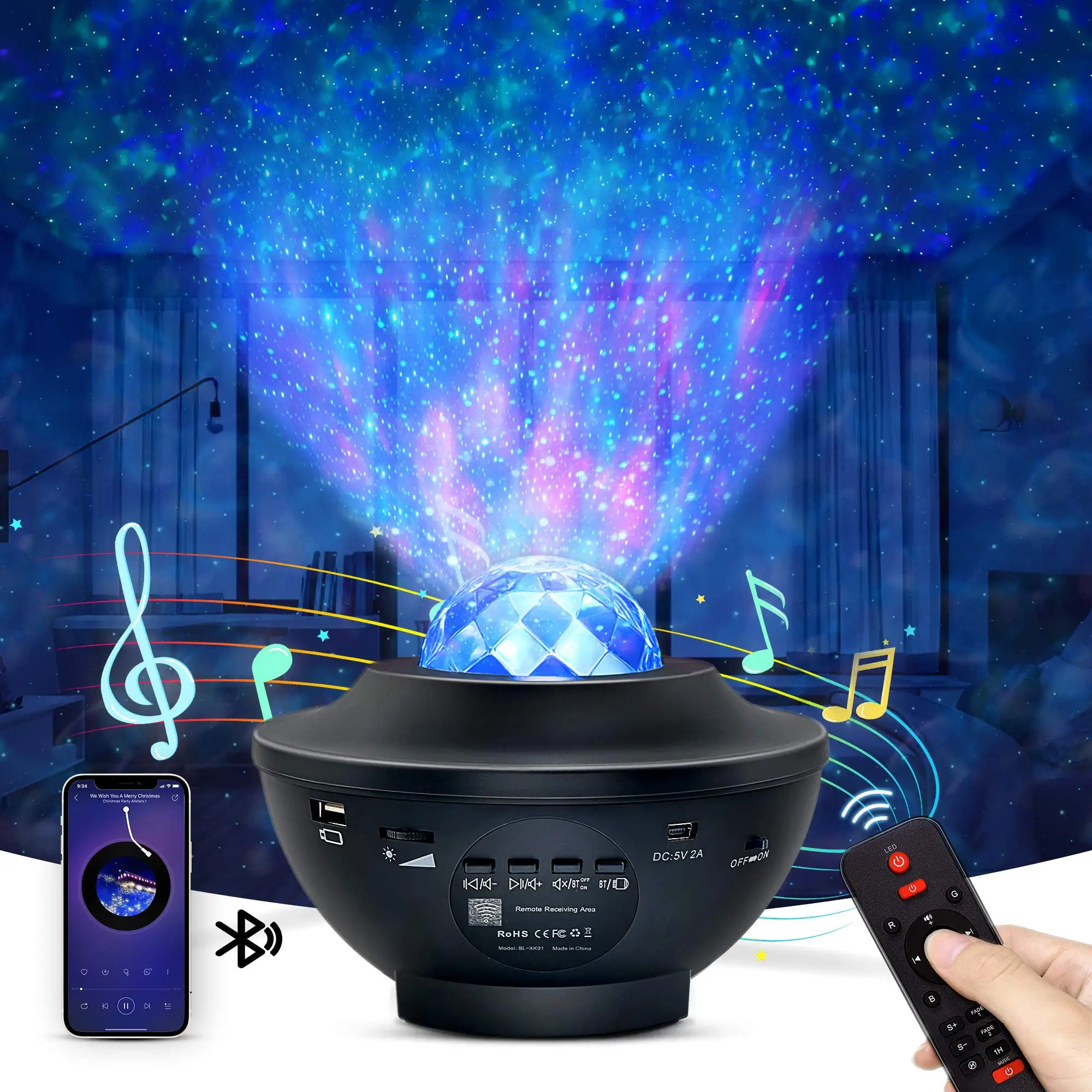 
2021 ceiling led lighting kids star projector colorful starry sky usb remote control for Bluetooths speaker night lights 
