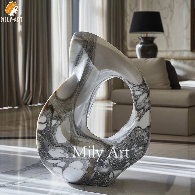 Hand Carved Stone Carving Sculpture White Marble Abstract Statue for Garden