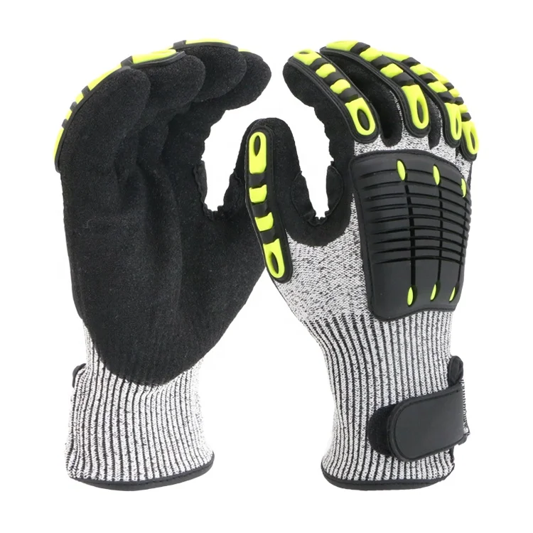 13 gauge cut level C black sandy palm coated safety gloves reinforced anti-collision TPR protective nitrile work gloves