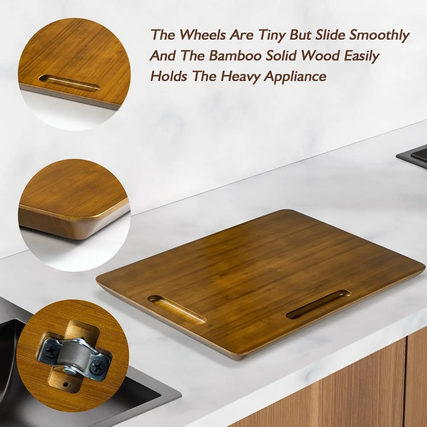 Bamboo Appliance Slider for Kitchen Appliances Sliding Tray for Coffee Maker, Mixer, Toaster, Under Cabinet Sliding Applia