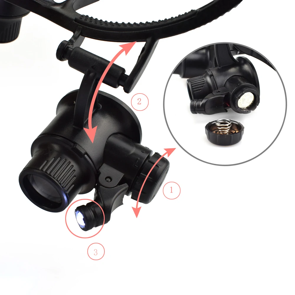 10X/15X/20X/25X Portable Head Wearing Double Eye Magnifying Glass 2 LED/8 Lens Jewelry Watchmaker Magnifiers Eyewear
