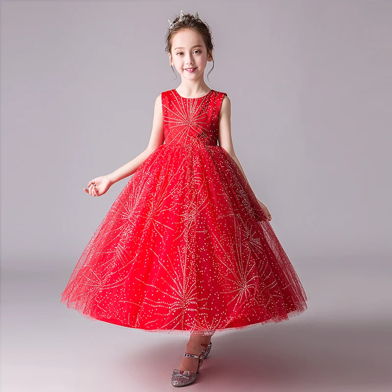 High Quality Floor-length Maxi Kids Party Dress Baby Ball Gowns Children Fancy Dresses Girls Wedding Clothing BX2966