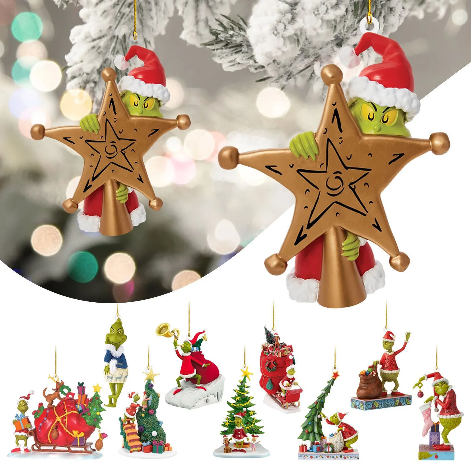 New Grinched Tree Ornaments Acrylic Funny Christmas Tree Hanging Pendants Green Monster Thief Xmas Tree Hanger Decorations