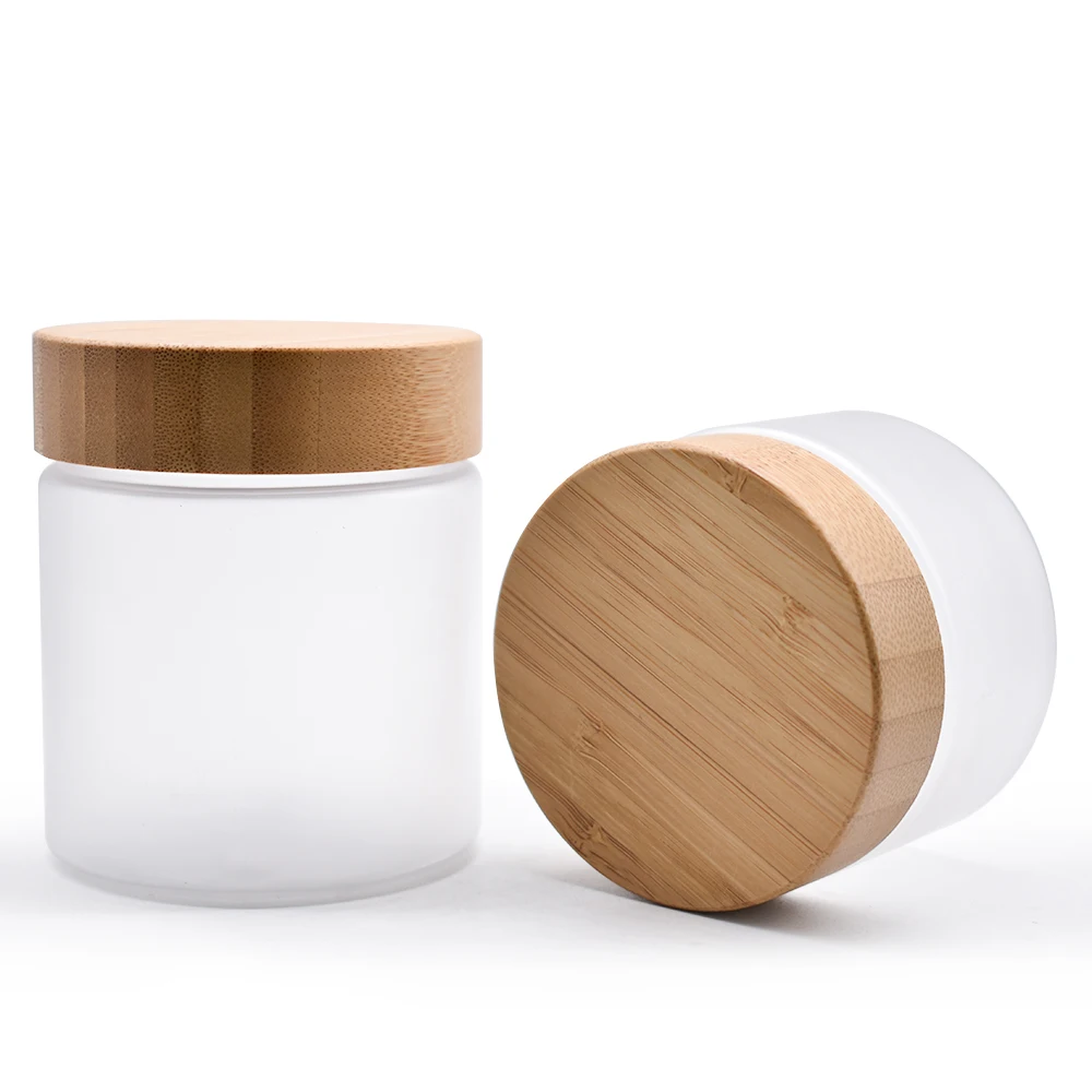 8oz plastic jar bamboo lid PET amber jar with bamboo wooden lid plastic jar best seller
