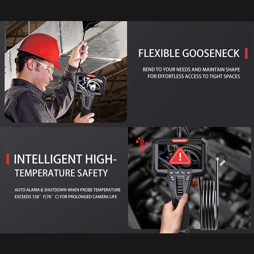 6.2mm pipe camera, ip68 waterproof led endoscope camera with 210° Two way articulation, 4.3' Screen endoscope camera