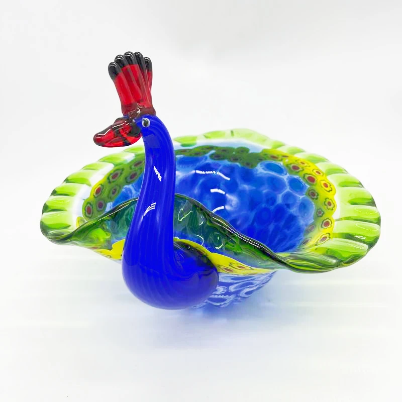 Blown Glass Animals Handmade Glass Peacock for Fruit Tray