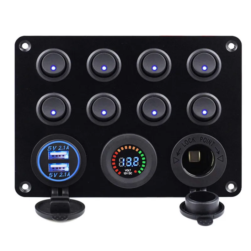 LED Switch Panel 8 Gang On Off Pre-Wired Rocker Button 12v 24V Button Switch Panel