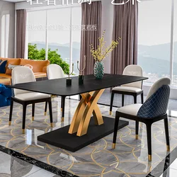 Italian Luxury Design modern dining table Marble Effect Rock Plate Top 8 Seater dining table set