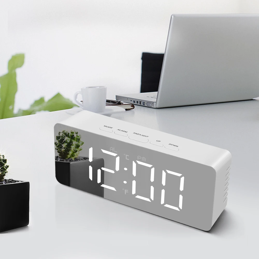Led Multi-function Digital Snooze Display Time Table Alarm Mirror Clock Led Mirror Clock