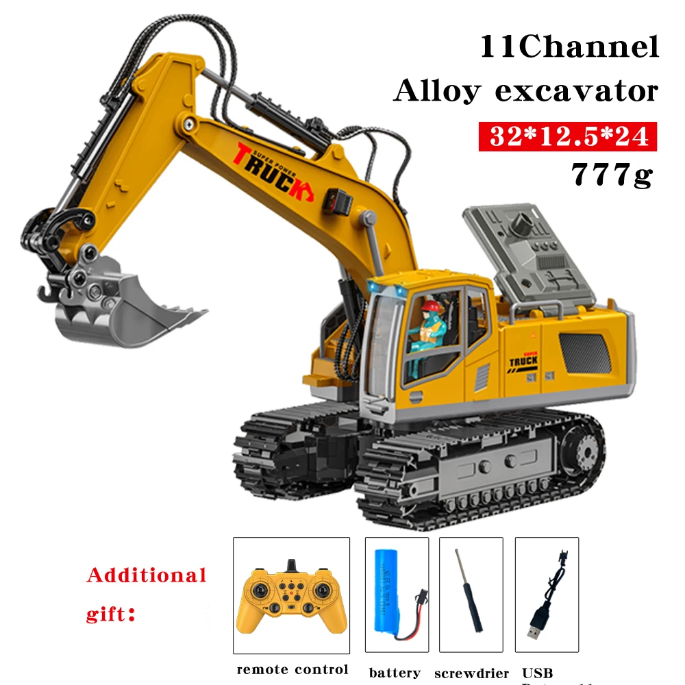 11 Channel 2.4 ghz Rc excavator toy Reinforced concrete car Metal car remote control alloy excavator toy