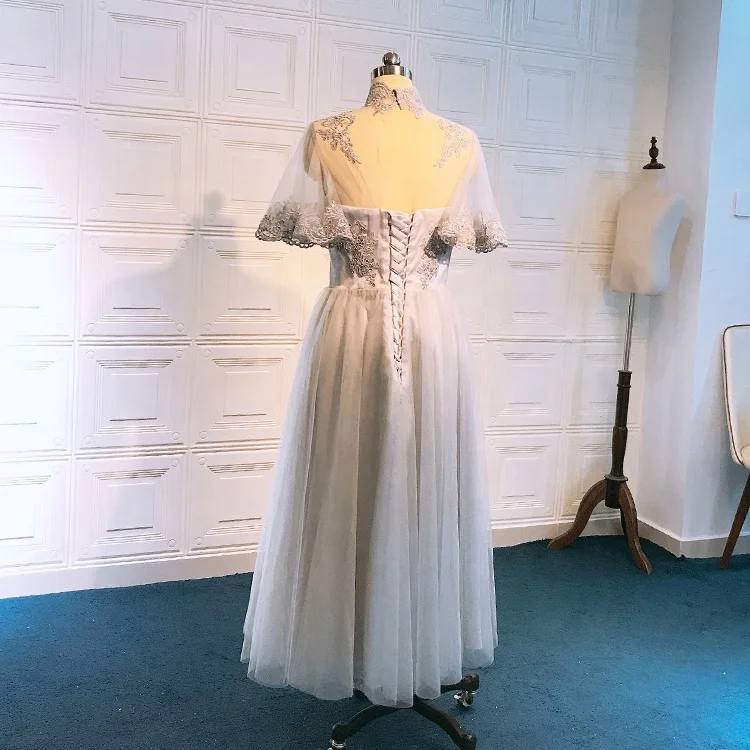 bridesmaid robe de mariage sirenes 2020  flower girls dresses lace gray color short gowns plus sizes