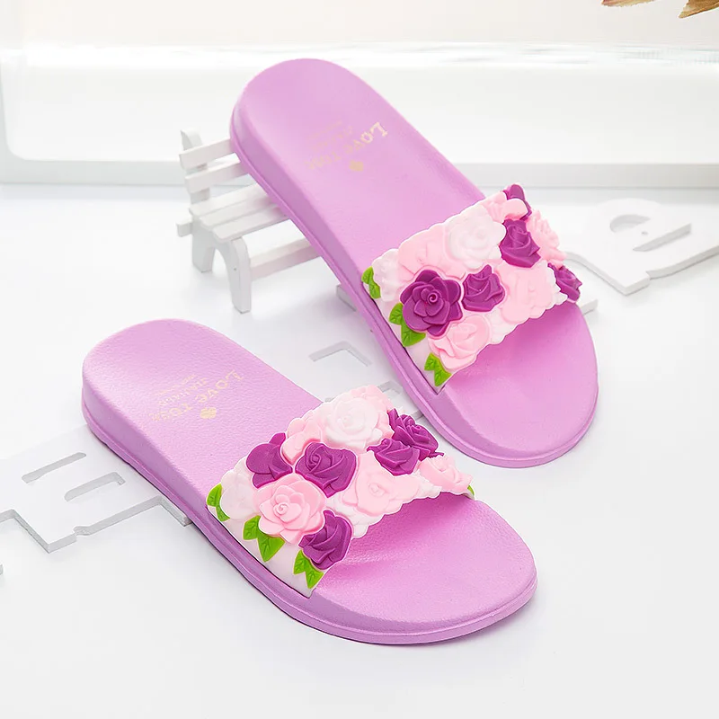 Beautiful Rose Flowers Slippers For Women Fashion Summer Plastic Outdoor Beach Female Slide Flat Slippers Shoes Wholesale