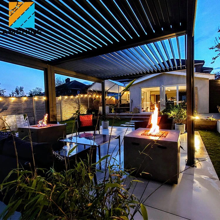 Factory Supplying Customize Design For Commercial Project Outdoor Waterproof Aluminum Adjustable Motorized Louvered Roof Pergola